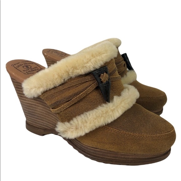 Lucky Brand Leather Mules with Faux Sherpa inside Size 8.5 - Picture 1 of 8